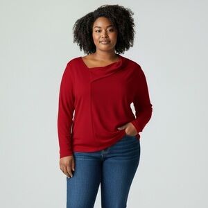 Lord&Taylor Red Asymmetrical Longsleeve Top